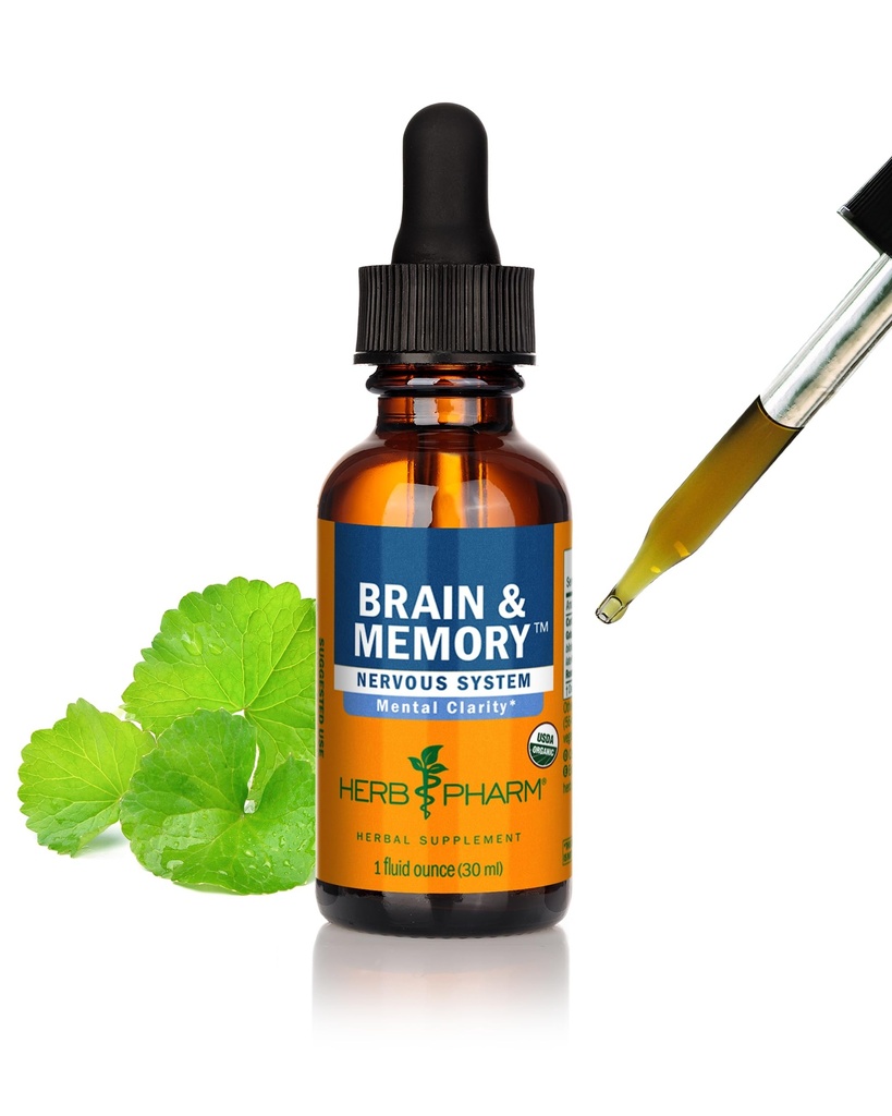 Herb Pharm Organic Nootropic Brain & Memory Suplement with Ginkgo Biquid Extract: Absorpsi Cepat untuk Mental Focus Support, Vegan, Gluten- Free, Non-GMO, 1 Oz