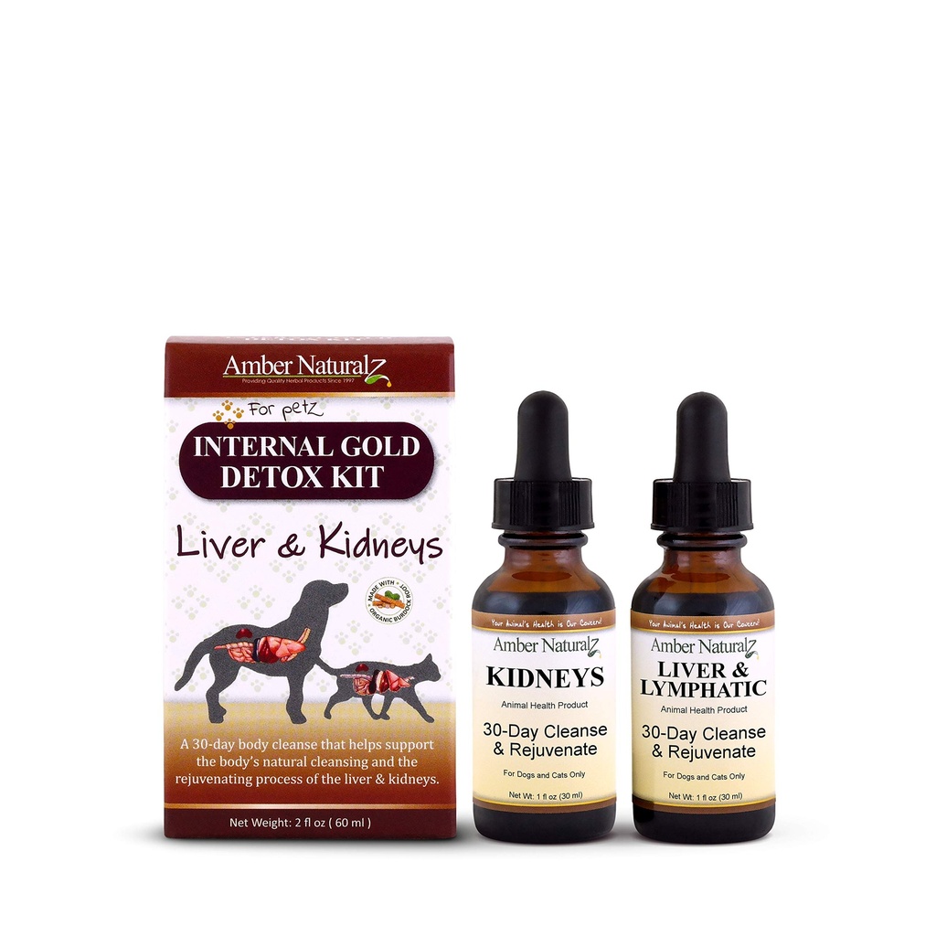 AMBER NATURALZ Internal Gold Detox Kit for Dogs, Cats, Birds, Rabbes, and Guinea Pigs 126; Herbal Dukungan untuk Liver and Ginney Health 124; Natural Aid for Liver and Ginjal Functions