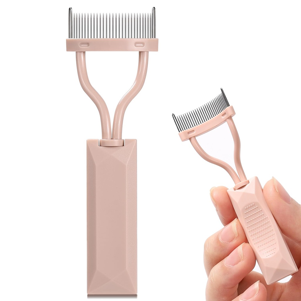Eyelash Combator, Arc Designed Lash Definer Comb Makeup Mascara Applikator With Cover, Eye Cosmetic Brush Tool (Naked Pink)