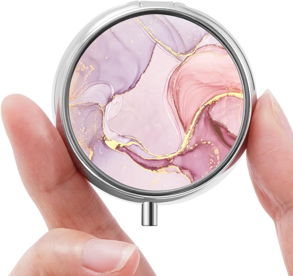 Kotak Pil Kecil, Kotak Pil Kecil, Kotak Pil Portabel, Penyelenggara Pil Lucu untuk Vitamin, Obat-obatan, Minyak Ikan dan Suplemen (Pink Marble)