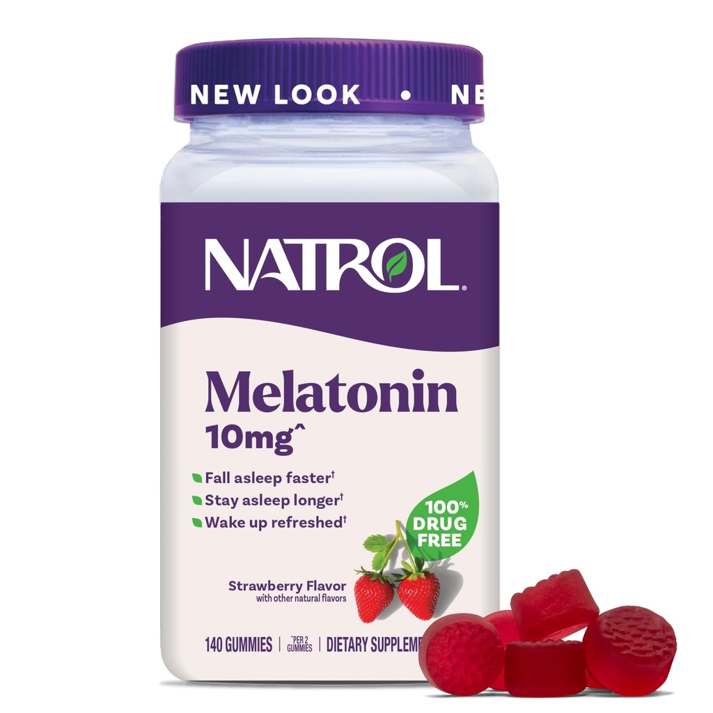 Natrol Melonatin Gummies, Sleep Dups for Dewasa, Melonatin 10 mg, 140 Strawberry- Flavored, Sampai 70 Hari