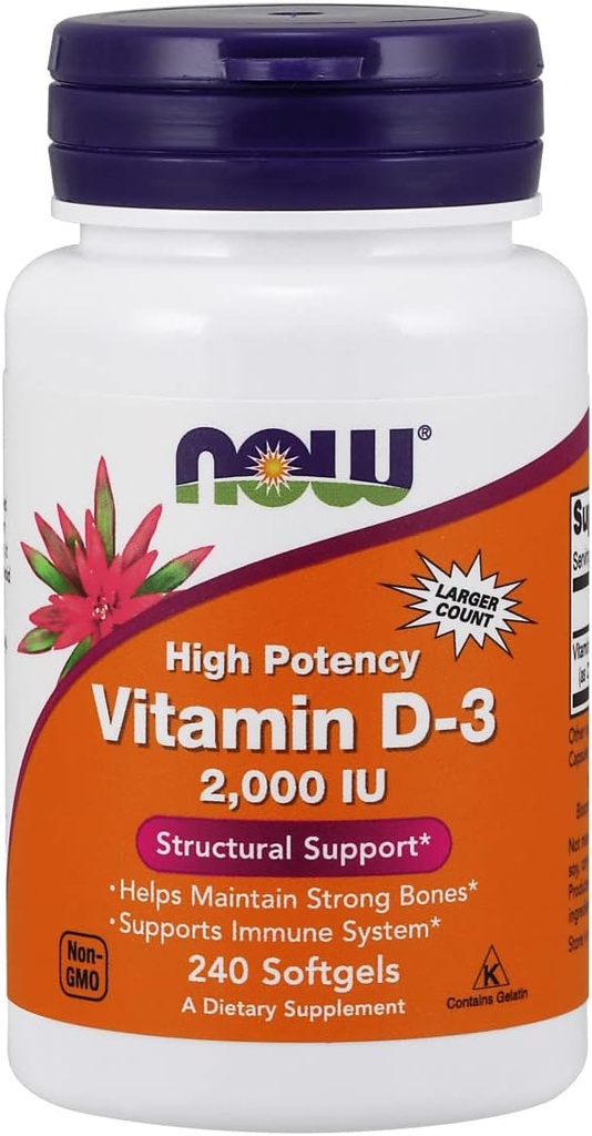 NOW Foods Vitamin D-3, Structural Dukung 2000 I.U, 480 Softgels