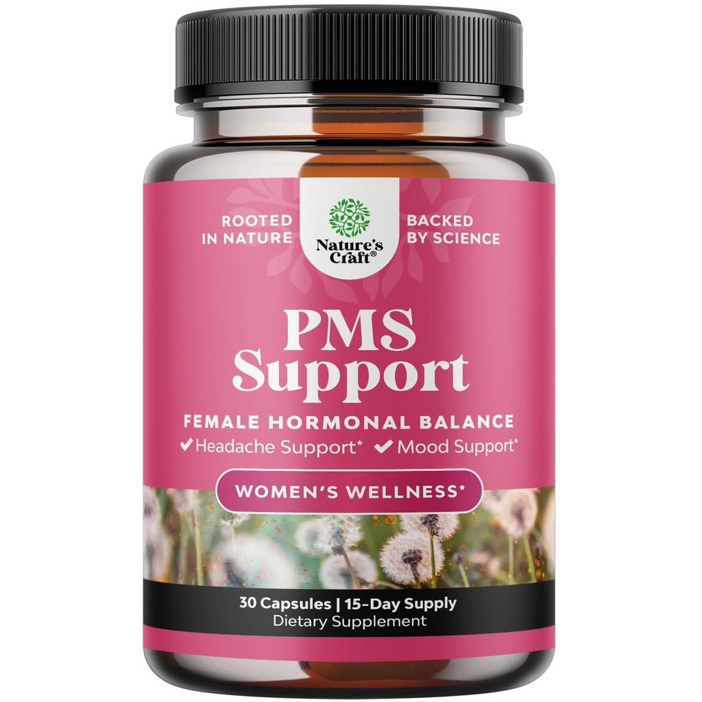 PMS Supplemen Dukungan untuk Perempuan - Hormone Keseimbangan Perempuan & Menstrual Kemudahan dengan DIM, Chasteberry, Black Cohh & Ashwagandha - untuk Periode Renggangan, Menopause Bloating, Mood Swing - 30 Ct