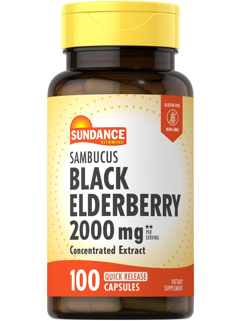 Sundance Sambucus Black Elderberry Capsules 124; 2000mg 124; 100 Count 124; Non- GMO dan Gluten Free Suplemen