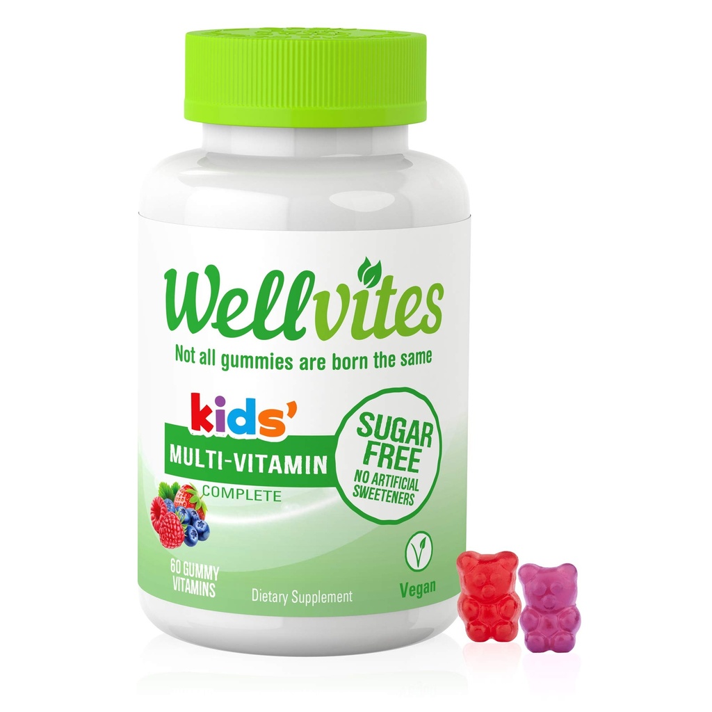 Wellvites Kids Multivitamin Gummies - Sugar Free, Vegan, Non- GMO, Vitamin A, D, B6, B12 dan C - No Artificial Sweeteners, Gyaten- Free, Glatin- 60 Count (30 Hari Suppply)