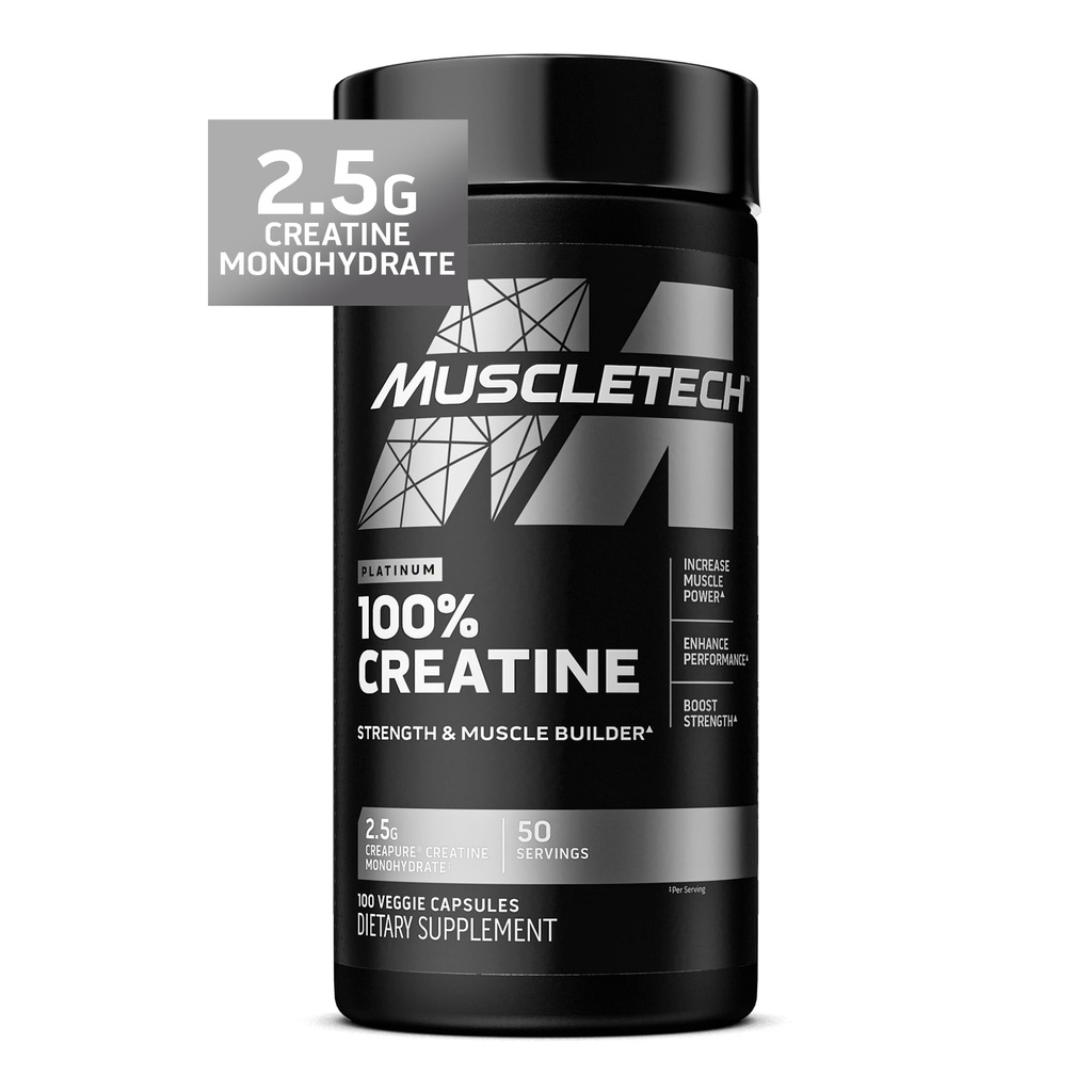 MuscleTech Platinum Creatine Monohydrate Capsules - Creapure Creatine Pre & Post Workout Muscle Builder, Pemulihan Otot & Energy Boosting Supplemen Pria & Perempuan