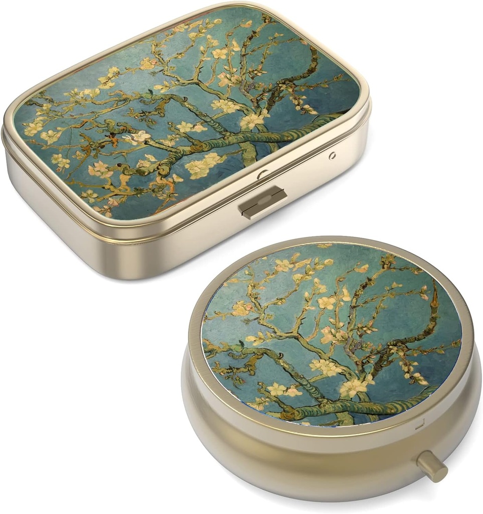 Kotak Pill Case Pil Pill dengan Case Retro Kecil Purse atau Pocket Bronze Pill Box atau Vitamin, Minyak Ikan, Suplemen, Hadiah Perjalanan Containe Pil KB: 2PCS