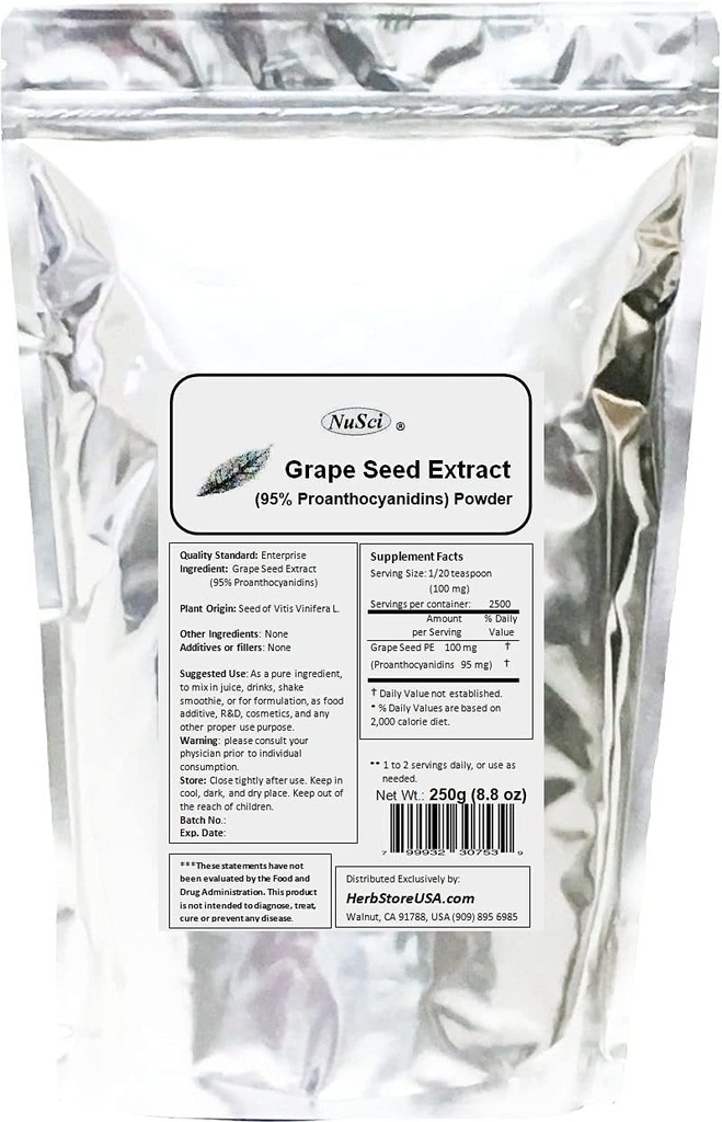 Benih Anggur (Eropa) Ekstrak Powder Standardized 95% Proantocyanidins OPC (250 Grams (8.8 oz)))) Eropa Grown GMO Free Non-Irradiated