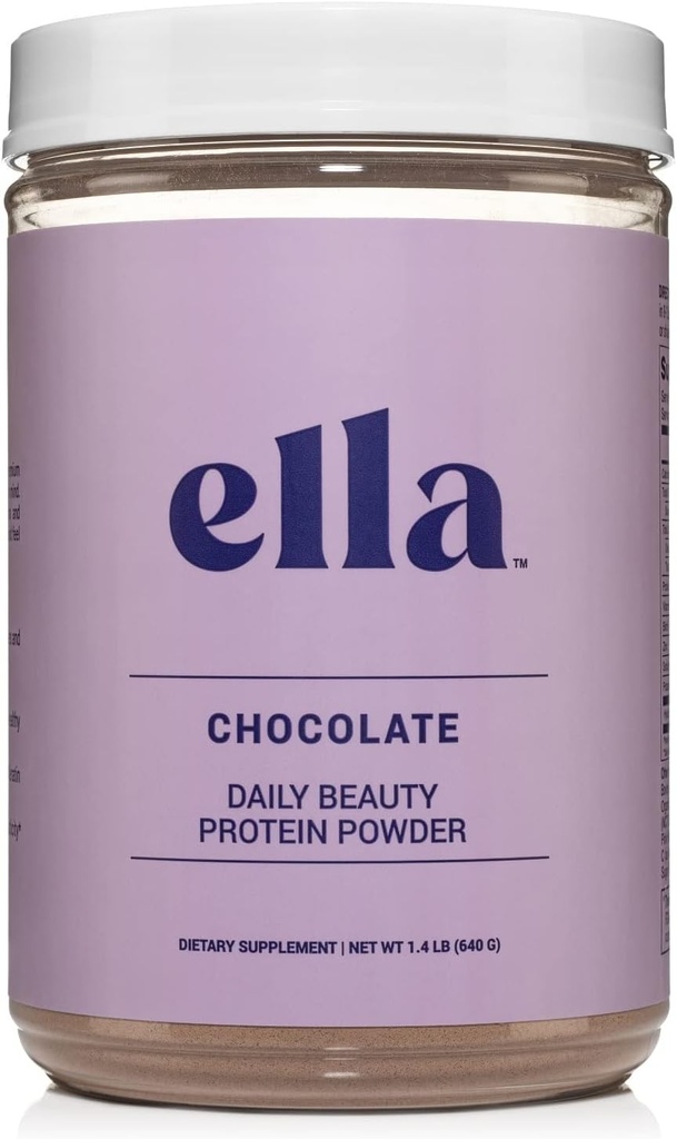 Ella Chocolate Collagen Protein Powder for Women - Daily Beauty Protein Powder with Grass- Fed Collagen Peptides - Non-GMO, Gluten- Free, Tidak Maneteners Buatan - 20 Servis