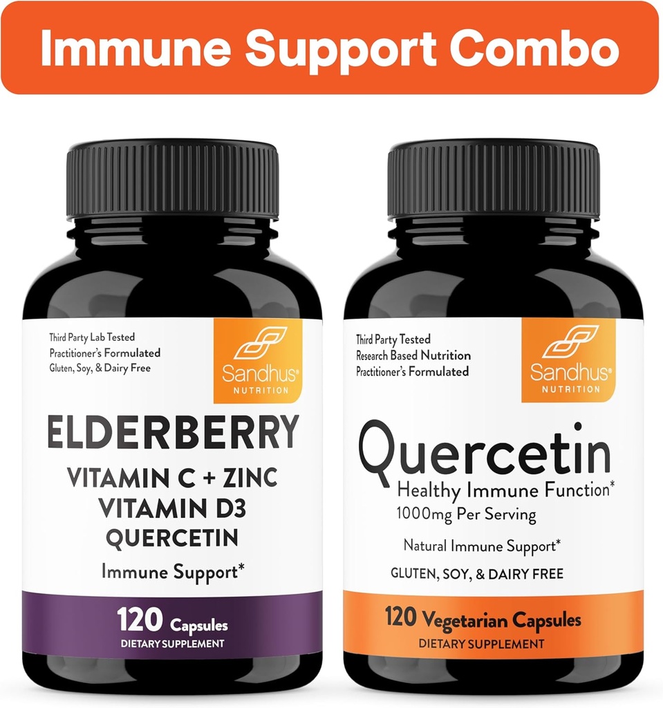 Dukungan Imunitas Sandhu Combo 124; Elderberry & Quercetin Capsules Bundle 124; Dukungan Kesehatan Imune
