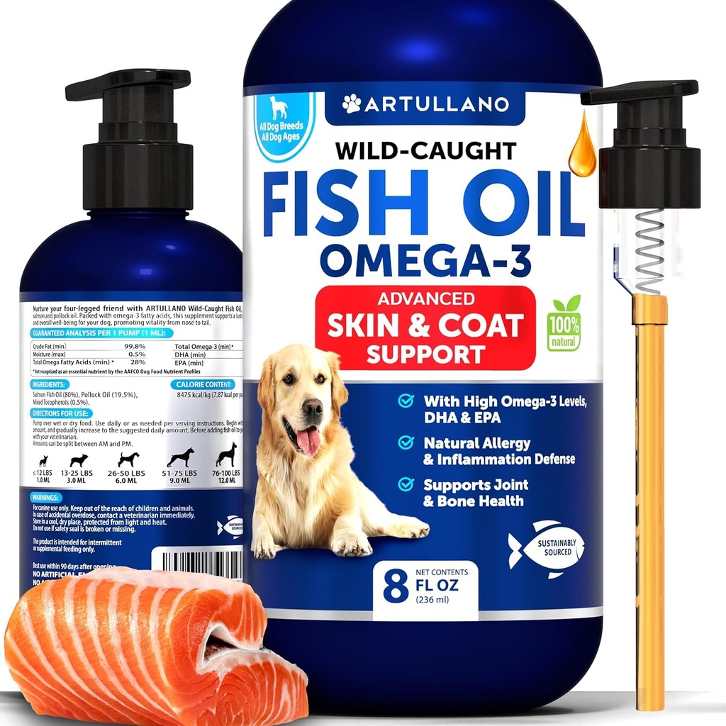 Omega 3 Fish Oil for Dogs - Better than Salmon Oil - Skin and Coat Defense Liquid Relief - High EPA & DHA for Shedding, Mobility, Itching, Joint & Bone Health Support - 8 FL OZ