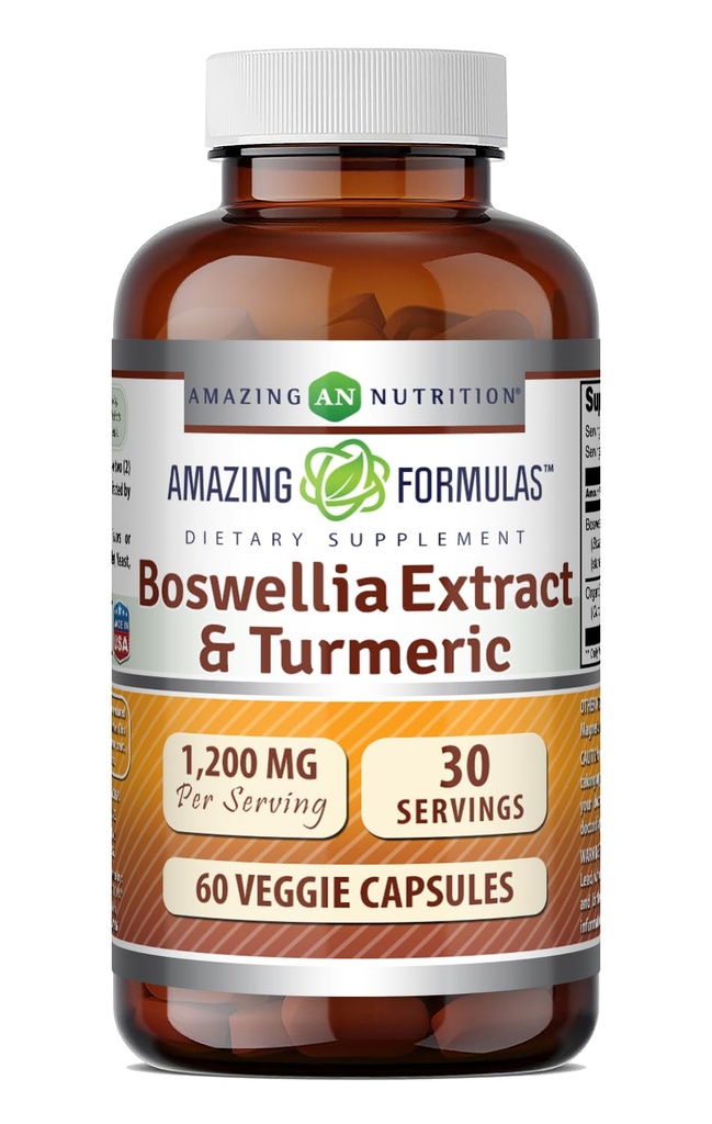 Amazing Formulas Boswellia Extract & Turmeric Supplemen 124; 1200 Mg Per Serving 14; 60 Vevgie Capsules 12.4; Non- GMO 124; Gluten Free 124; Dibuat di USA 124;