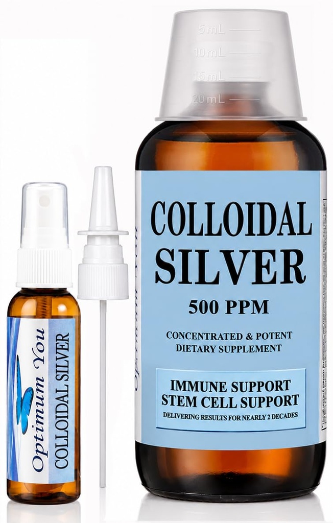Colloidal Silver Liquid 12.4; 500 plum, Ekstra Kekuatan (32 oz) dengan Spray Bottle 124; Support Ammune Supplemen; Suppplemen; Sel Stem Dukungan 124; Wound Care & Superior Healing