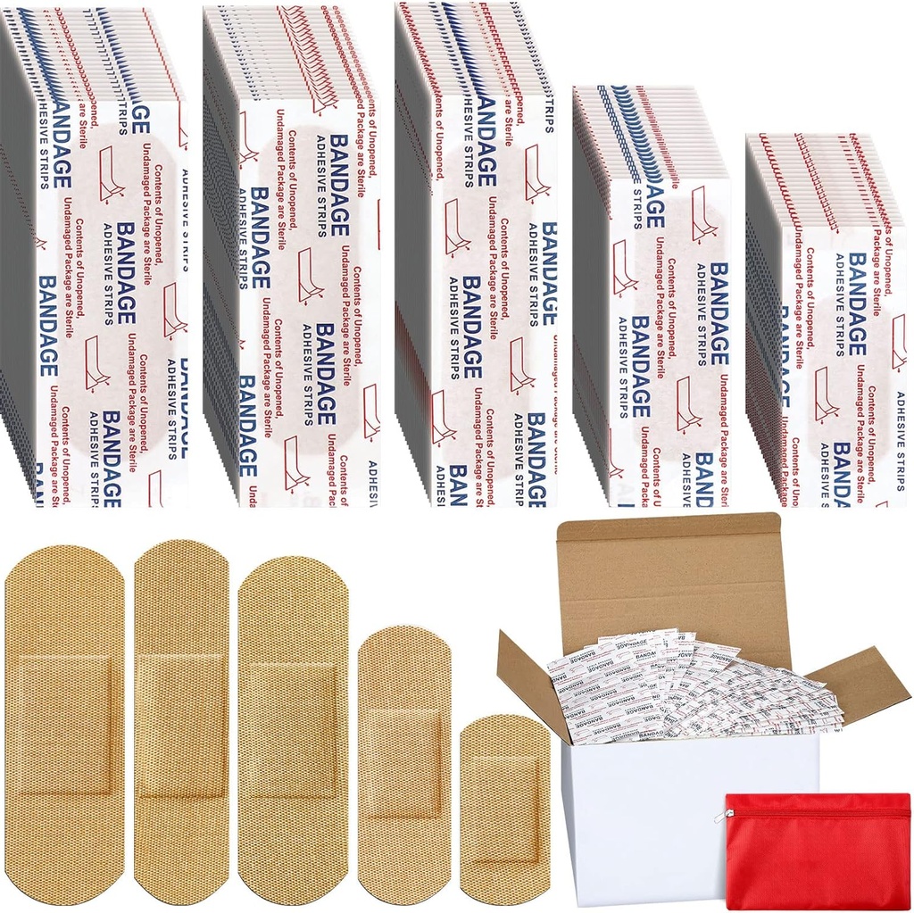 Lounswier 2000 Pcs Fabric Adhesive Bandages Variety Pack Bulk Asported Sizle Breathable Patch Faiges for Family First Aid Skin Fold Finger Weund, Natural