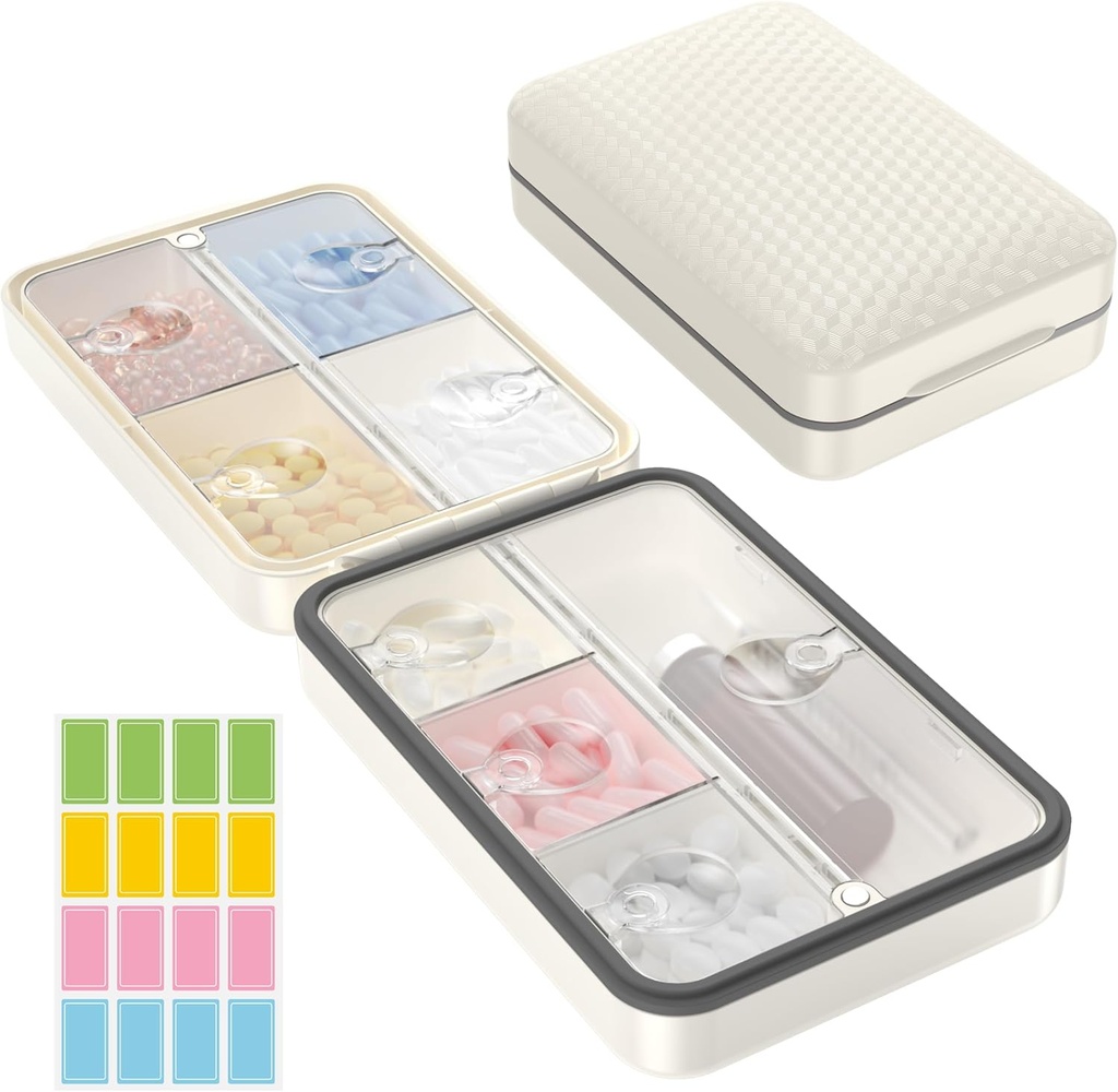 Restree Weekly Pill Organizer, Moicic Magnetic Provicept Pill Case, Large Capacity Travel Box with Inner Clear Lid for Vitamin, Suplemen, and Daily Mediacts 8 Comment (White)
