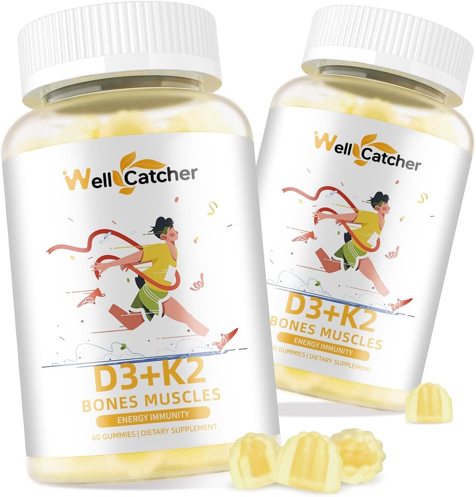 Vitamin D3 K2 Gummies - Vitamin D3 5000IU K2 (MK-7) 120mcg Suplemen dengan Vitamin B Kompleks Sugar Free untuk Anak-Anak Dewasa Menyediakan Kekuatan Gigi Tulang Mango Flavor 60 Paket