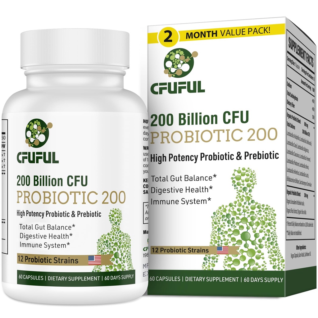 Progres for Women & Men, 200 Milyar CFU 12 Strains with 3 Organic Pregities and Progories for Digetical Health Gut, Imune, Bloating & Gas, Overall Health, Shelf Stable - 2 Months Suppply