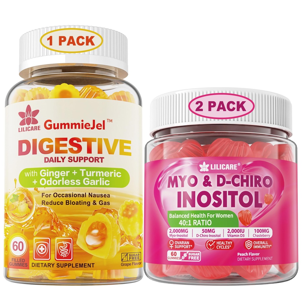 Bundle: Ginger Chews Supplemen Gummies & Inositol Ideal 40: 1 Rasio Myo & D- Chiro Inositol
