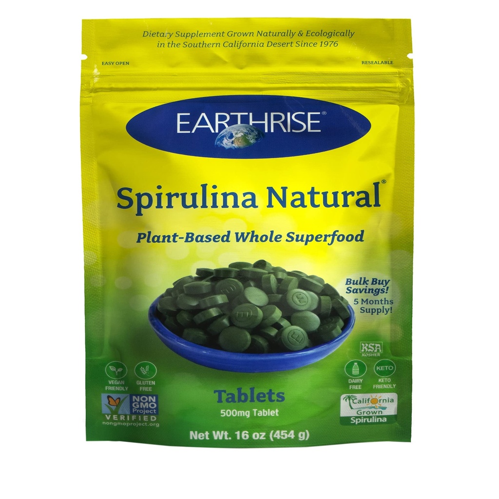 Earthrise Superfood California Spirulina 500mg Tablets, 1 LB | Vegan, Gluten Free, Keto Friendly, Non-GMO, 150 Serving