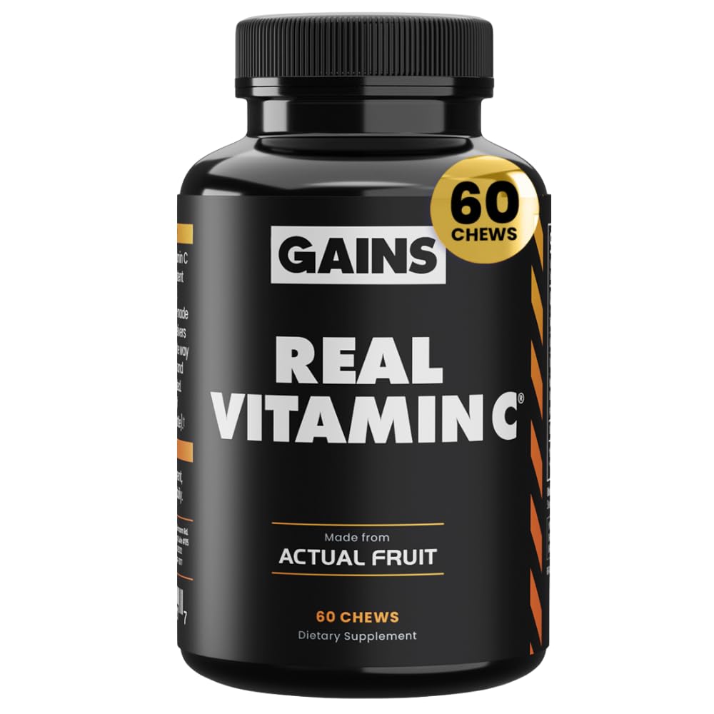 Gains in Bulk Real Vitamin C, Animae Support Chewable, Natural Vitamin with Citrus Bioflavonoid, Whole Food Vitamin C Supplemen Perempuan dan Pria, 60 Talet