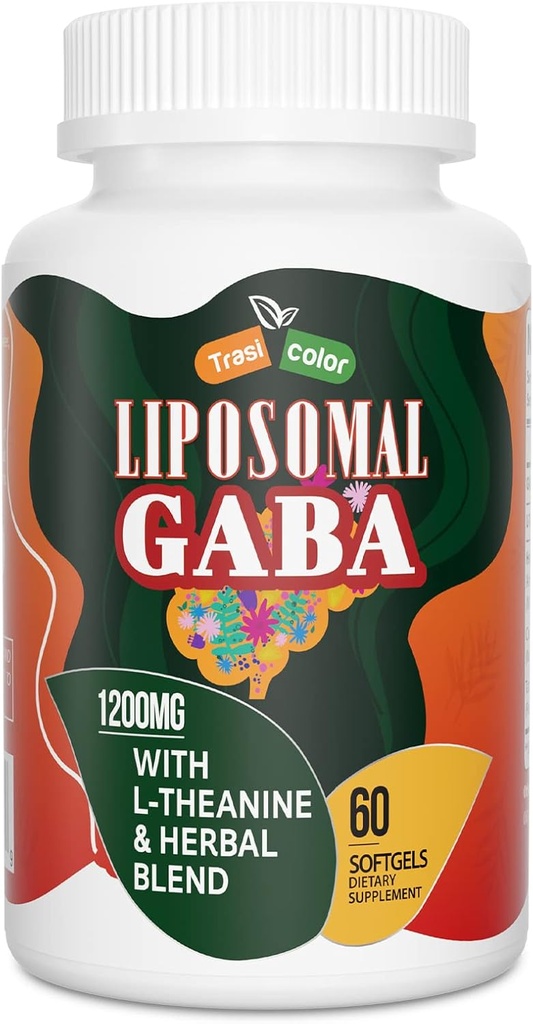 Liposal GABA dengan Suplemen L-Theanine 1200mg - Penyimpangan Absorpsi Tinggi GABA kompleks dengan Ashwagandha, Chamomile, Tart Cherry Herbal Suplemen untuk Pria dan Wanita, 60 Softgeels