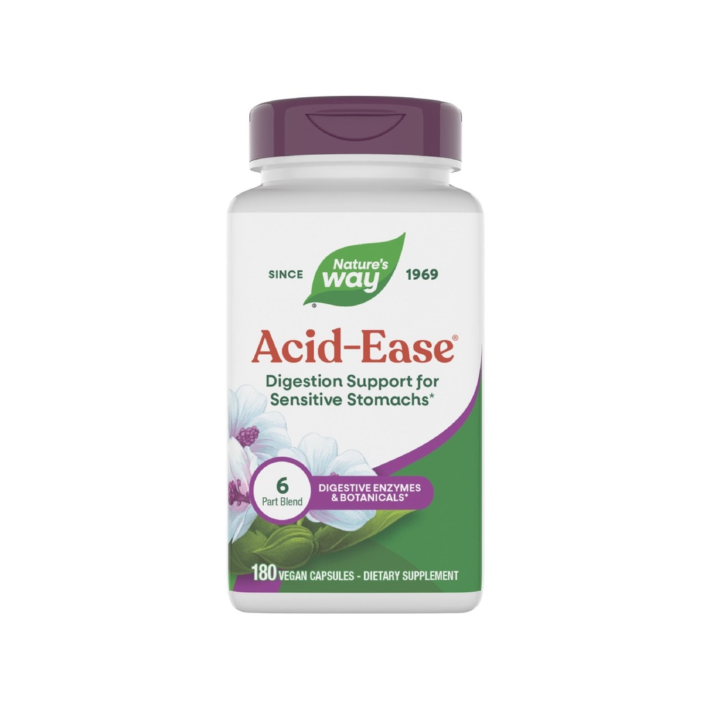Nature 's Way Acid- Ease Diatles Formula, Digetical Suplement for Sensitive Homachs *, 180 Vegan Capsules