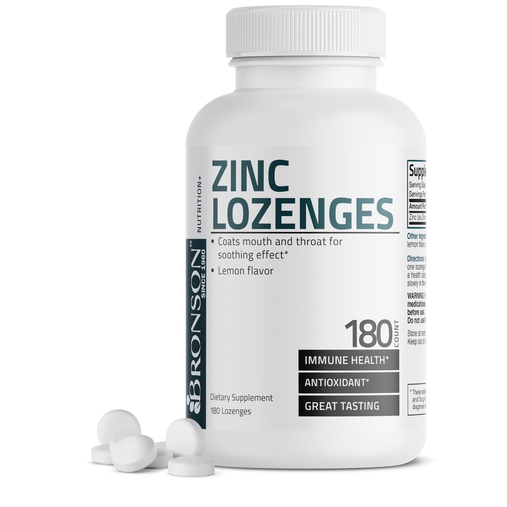 Bronson Zinc Lozenges Antioksidant & Imune Supplemen Lemon Flavored, 180 Chewable Tablet