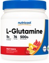 Nutricost L- Glutamine Powder 500 Grams (Fruit Punch) - (76 Servings per Botol)
