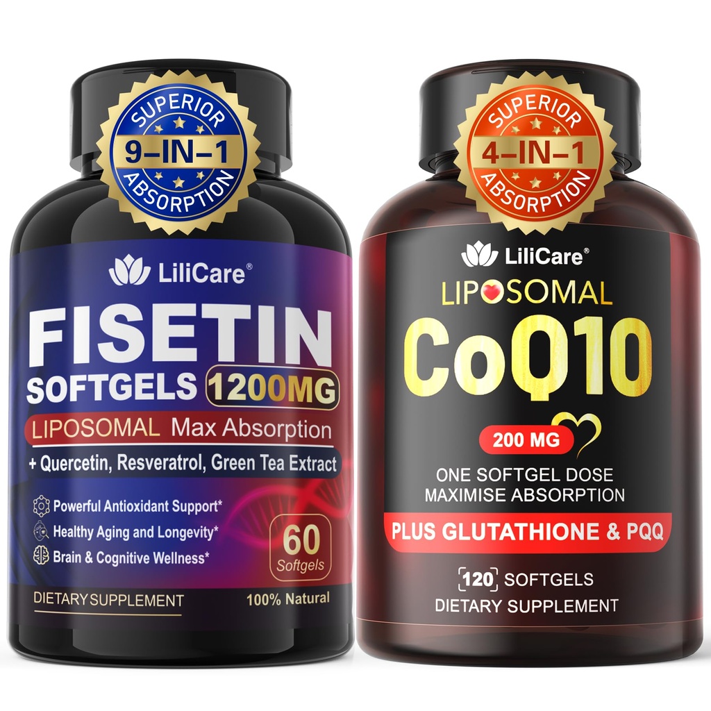 1Pack Lipomal Fisetin Softgels 1200mg + 1Pack Lipomal CoQ10- 200mg Softgels