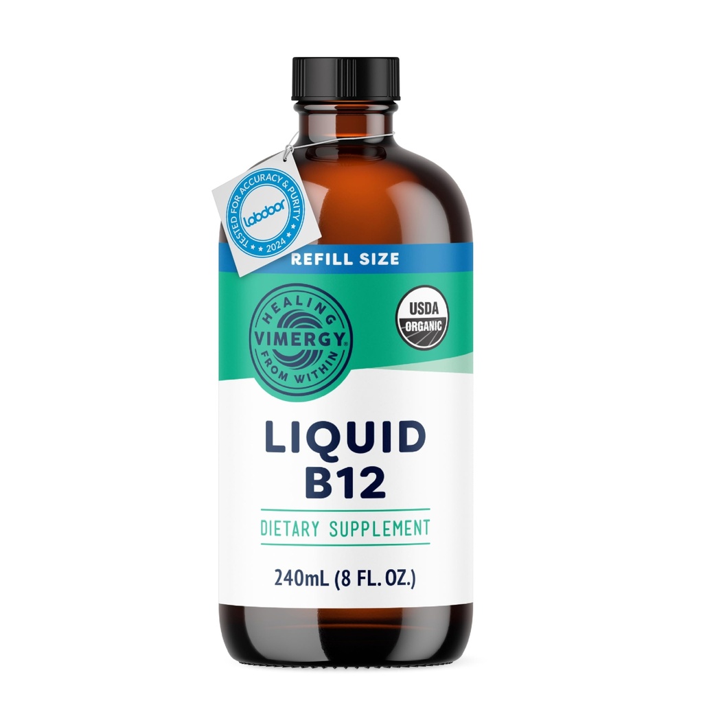 Vimergy Liquid B12 Refill - Fast-absorbing Brain - Dukungan Energi Suplemen - USDA Tersertifikasi Organik, Vegan, Non-GMO - 240 Servis (240 mL)