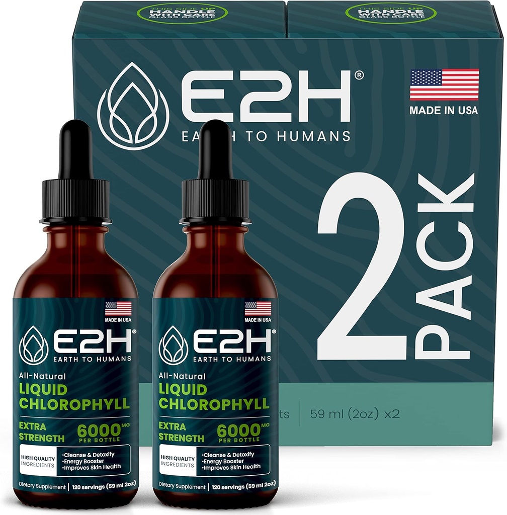 E2H Chlorofil Liquid Drops - Energy Booster, Divalry, Immune System Dupport and Internal Deodoran - Vegan - Gluten Free - Non-GMO - (2 Botol)