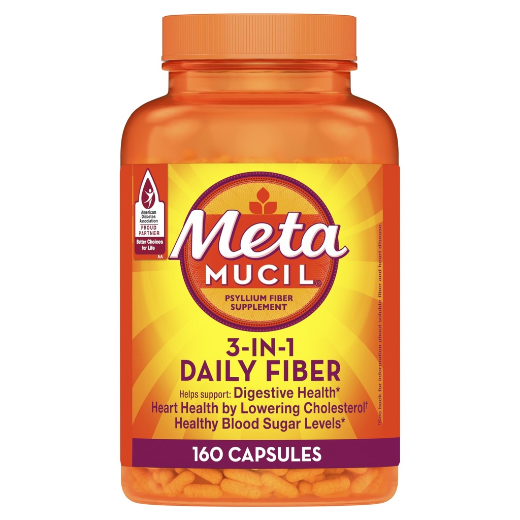 Metamucil Psyllium Husk Fiber Supplement, 3-in- 1 untuk Kesehatan Digetical, Tanaman Based, 160 Count, Paket 2