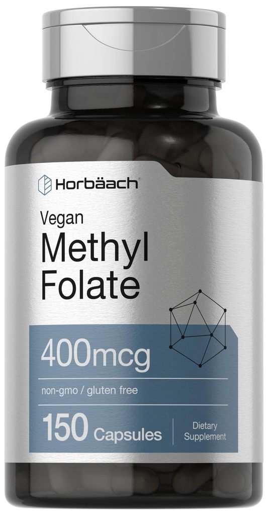 Horbäach Metil Foil 400 mcg 124; 150 Vegan Capsules 12.4; Non-GMO, Gluten Free 124; Dietary Suplemen
