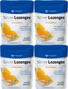 Silver Lozenges dengan Vitamin C - Premium Nano Silver 60 PPM Colloidal Silver, Organic Honey dan Vitamin C Mineral Drops untuk mendukung Imune System, Soothe Cough & Throat - Paket 4