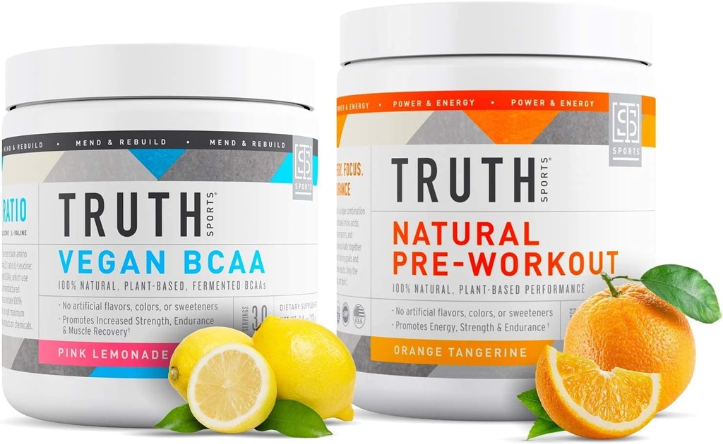 Truth Nutrition Natural Athlete Workout Stack - Vegan BCAA (Pink Lemonade) + Natural Pretraining (Orange Tangerine)