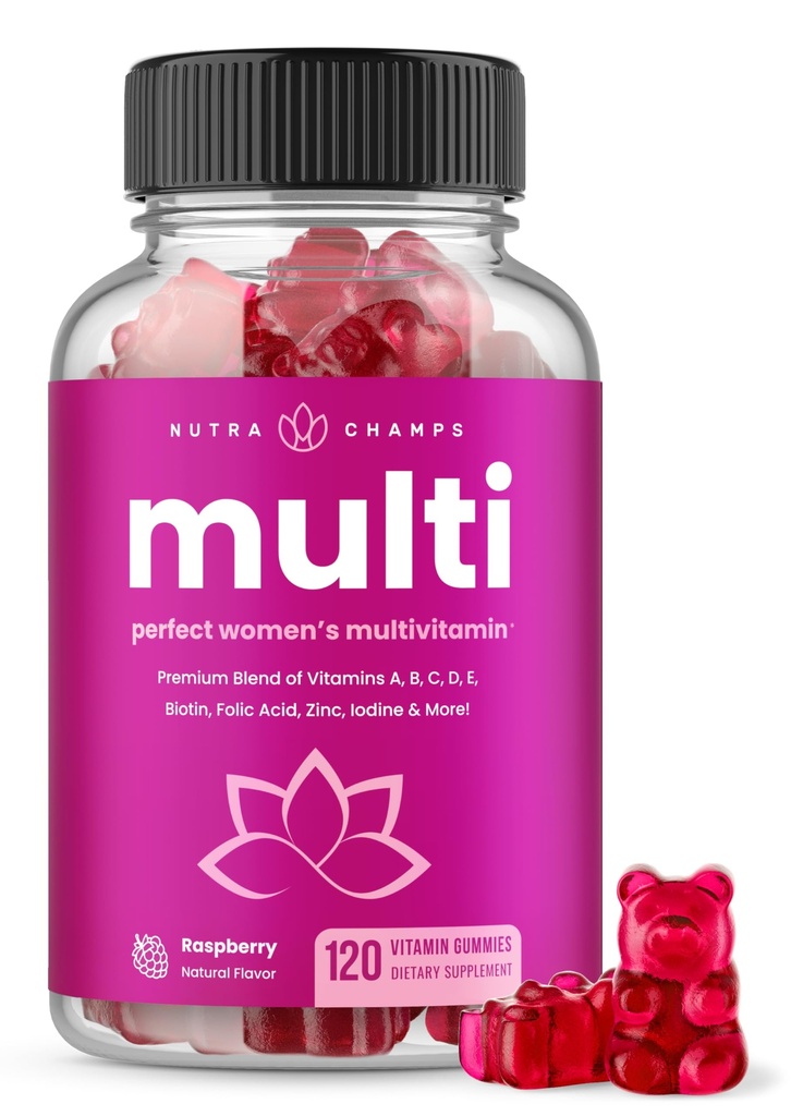 NutraChamps Multivitamin for Women, 120 Count, Vitamin A, B, C, D, E, Biotin, Acid Folic, Womens Gummy Multivitamin, Harian Dapat Dicuci Multi Gummy Vitamin untuk Perempuan