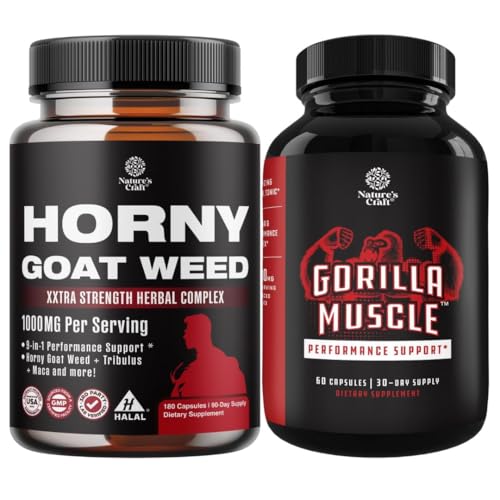 Bundle of Horny Goat Weed with Black Maca Root, Tonkat Ali, Saw Palmetto & Panax Ginseng Extract for Stamina & Energy and Extra Energy Testosterone Booster