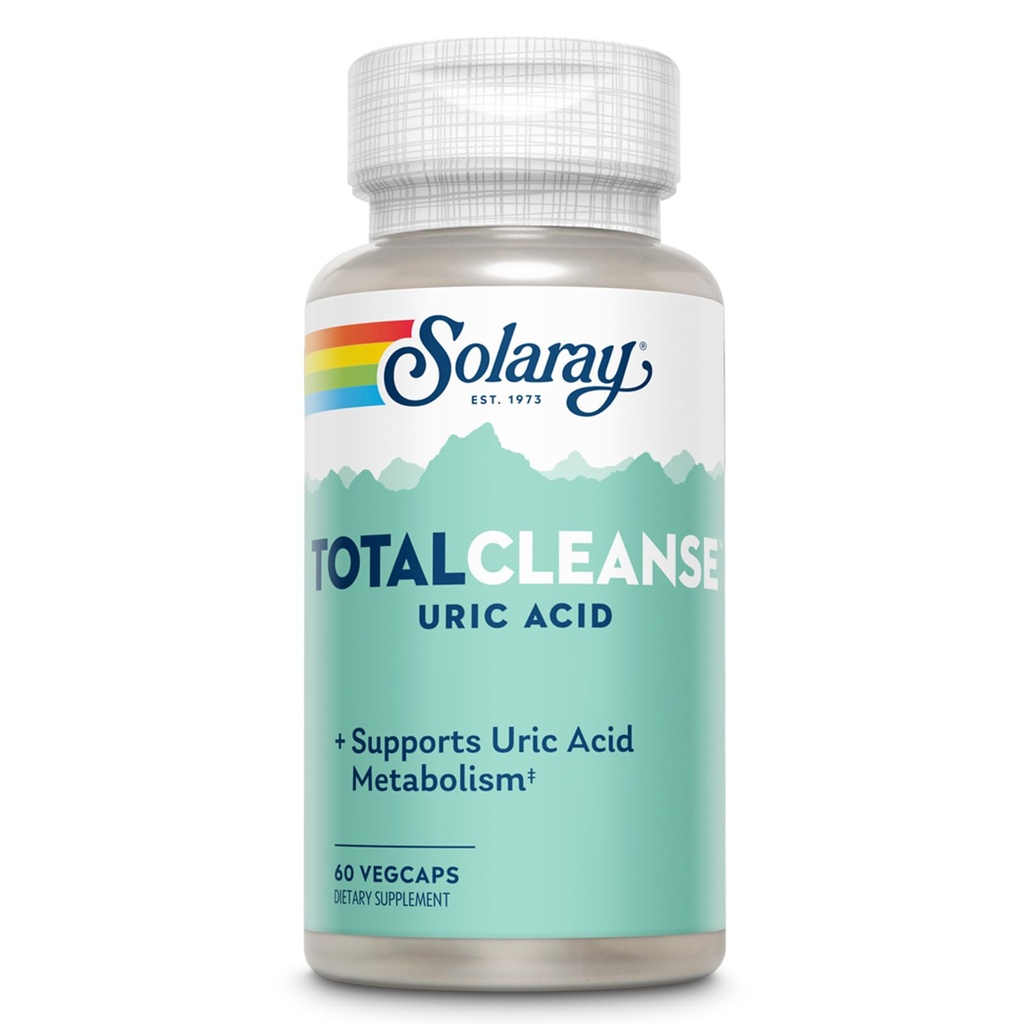 Solaray Total Cleanse Uric Acid - Wadah Kesehatan Gabungan Gabungan Gabungan - Dukungan Terkuat dan Uric Acid Cleanse dengan Tart Cherry Extract, Benih Celeric, Ekstrak Turmeric - Jaminan Hari 60, 30 Serv, 60 VevCaps
