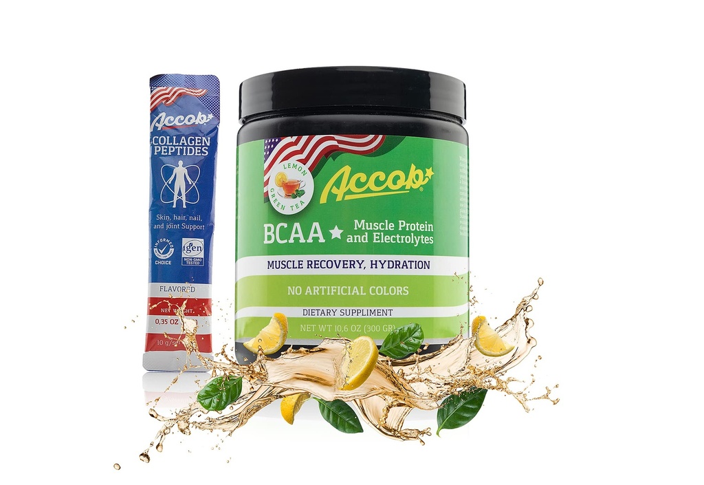 BCAA Powder Lemon Green Tea-Pre atau Post Workout, Muscle Recovery Drinder with Acids + Electrolites, 7.2g BCCAs for Men and Women-30 Servings + 10g of Collagen Peptides
