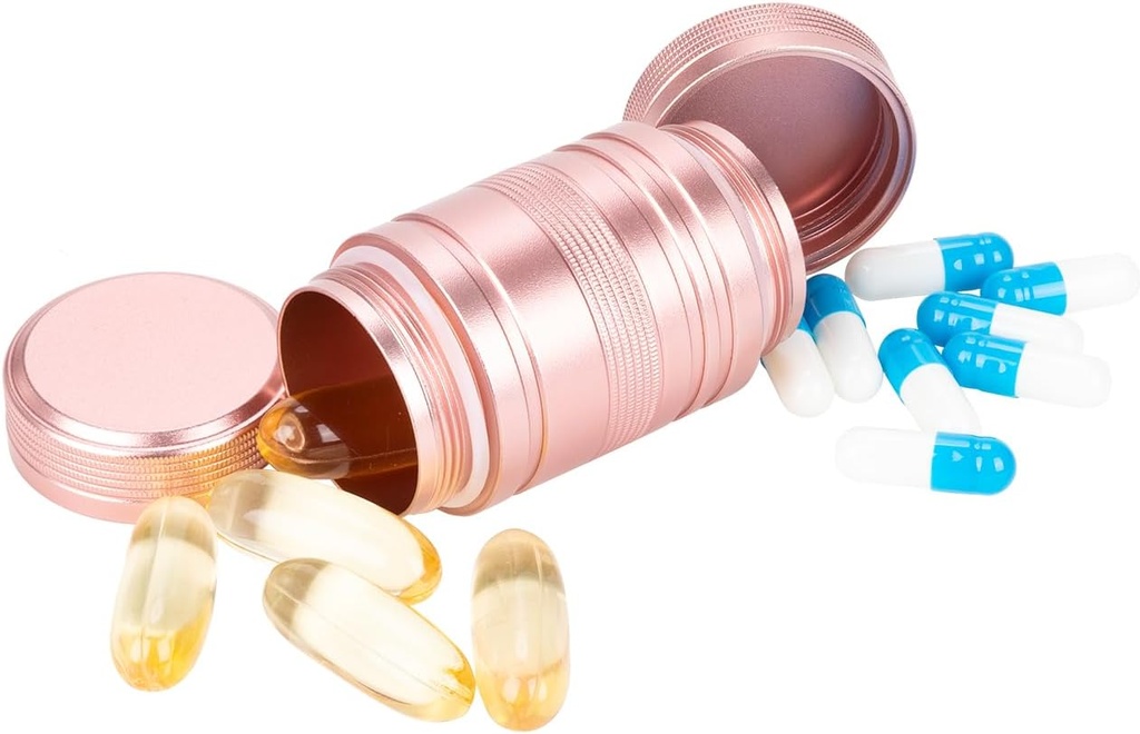 Little Pill Case Metal Container - Kotak Pill tahan air untuk Pocket Purse, Daily Travel Pill Holder 2 kali sehari, Organisasi Obat Portabel untuk Vitamin, Fish Oils, Suplemen Pink 1 Pack
