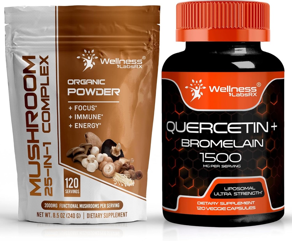 WELLNESS LABSRX Mushroom Powder 2000mg - Quercetin dengan Tambahan Bromelain - 1500mg