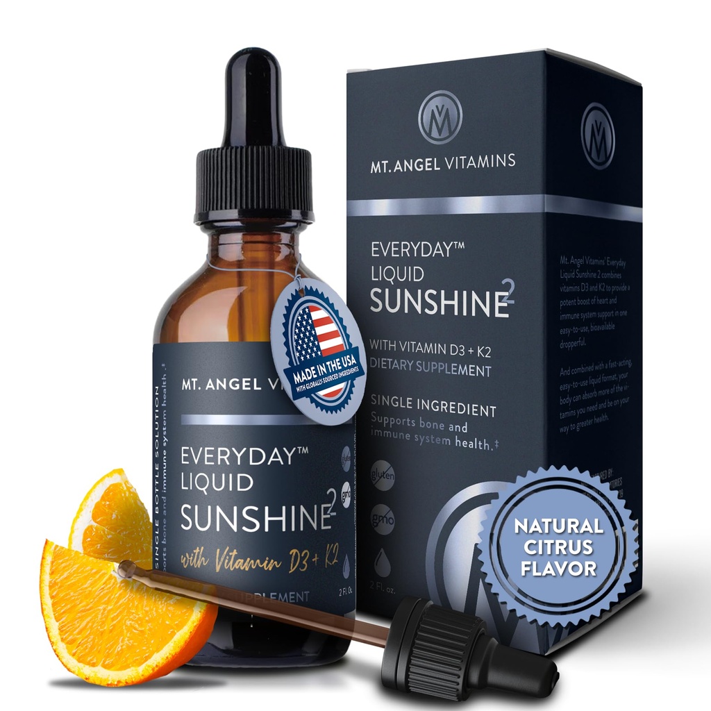 Gunung Angel Vitamin - Vegan Vitamin D3 & K2 Liquid Suplemen - 5000 IU D3, Trans MK7 K2 - Bebas, Non- GMO - Sempurna untuk Dewasa & Anak-Anak - Dose Harian Anda dari Sunshine 124; K2 D3 Vitamin Tambahan