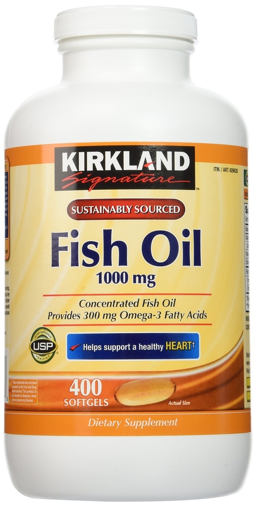 Kirkland Signature Natural Fish Oil berkonsentrasi dengan Omega- 3 Acids Gendut - 400 Softgels (Paket 2)
