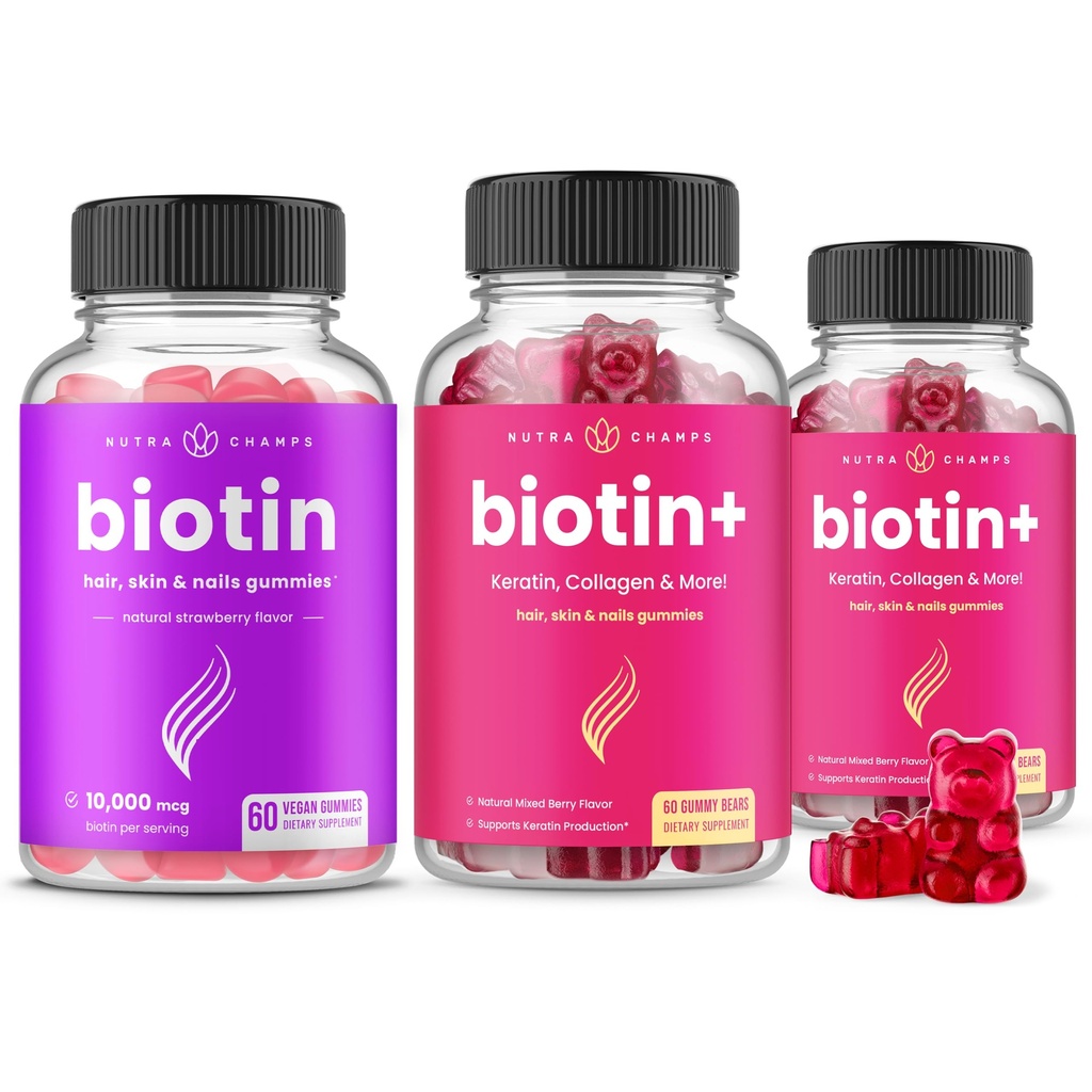 NutraChamps Complete Biotin Bundle for Hair, Skin & Nails. Biotin & Biotin +