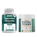 Teaveli Spirulina dan Chlorella Capsules dan Orgaic Barley Grass Juice Powder Bundle
