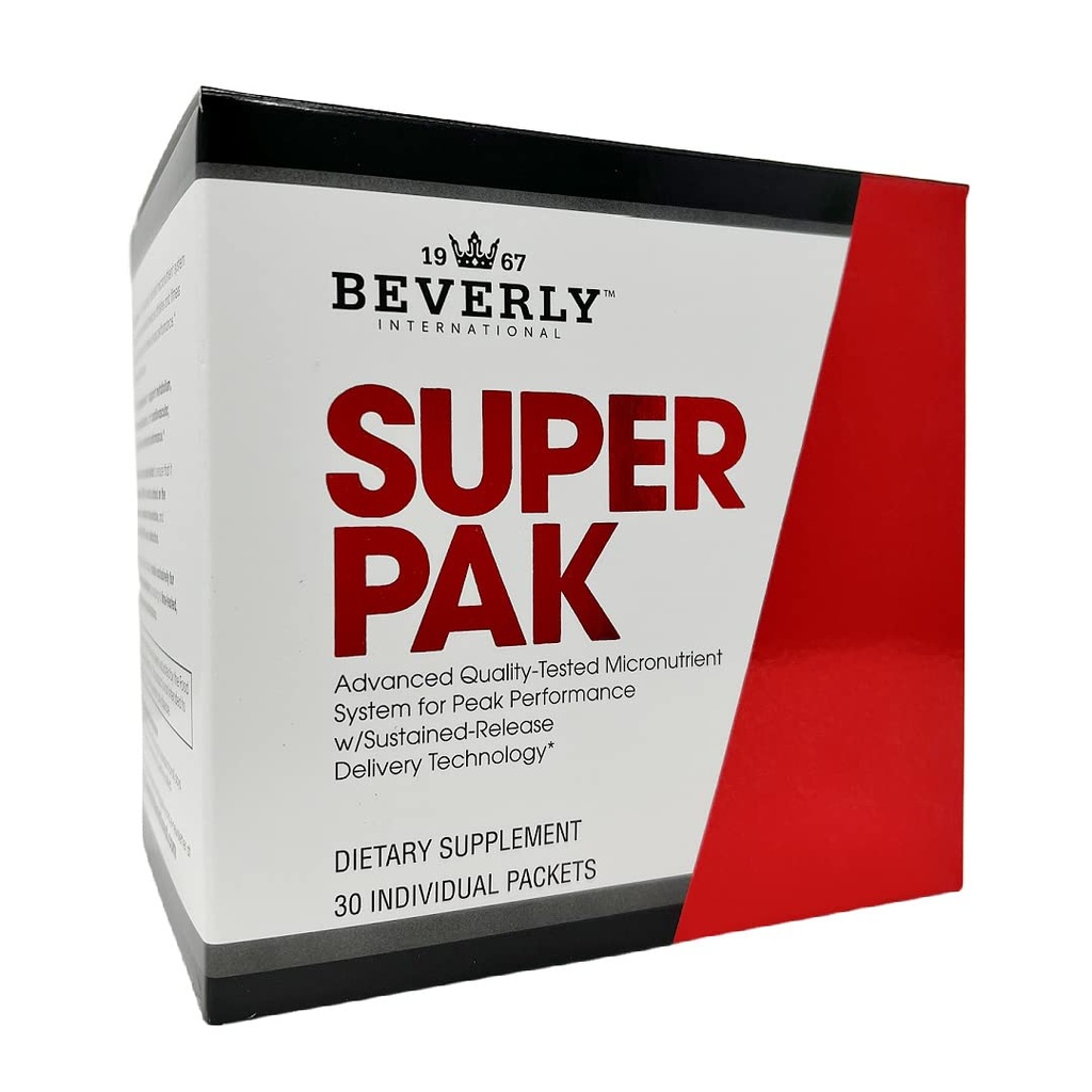 Beverly International Super Pak. 30 Paket. Potency Multivitamin, Daily Pack for Energy, Performance, Immune System Health. Formulir untuk Atlet, Pria dan Wanita Aktif sejak 1970.