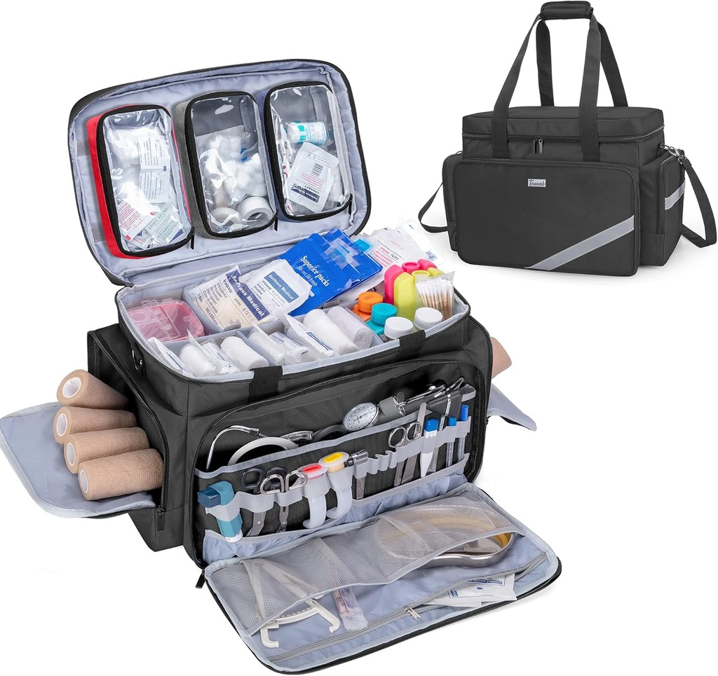 Trunab First Aid Bag Kosong, Ransel Medis Profesional Darurat Responder Trauma Bag dengan Pembagi Inner dan Anti- Slip Bottom, Aku menangani EMT, EMS, Paramedis