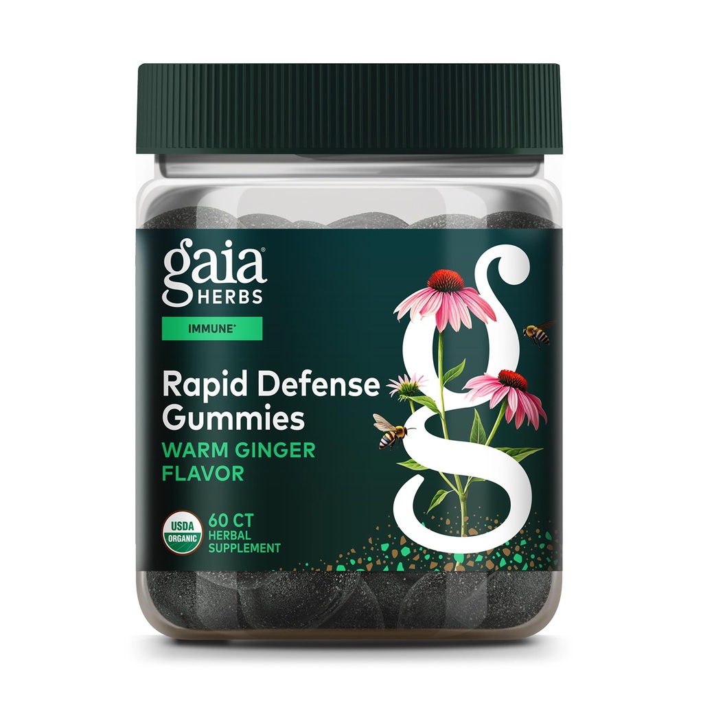 Gaia Herbs Organic Immune Rapid Defense Gummies - Support Immunity - with Propolis, Ginger, and Echinacea - 60 Vegan Gummies (30- Day Suppply)