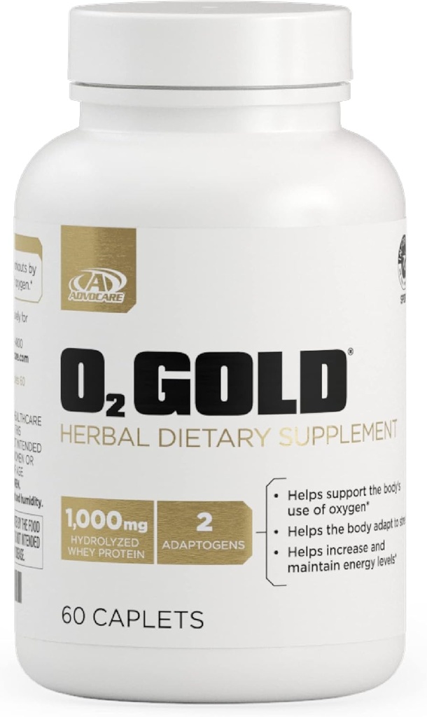 AdvoCare O2 Gold - Suplemen Oksigen Darah dengan Root Rhodiola Rosea & Hydrolyzed Whey Protein - Mendukung Energi * - 60 Caplets