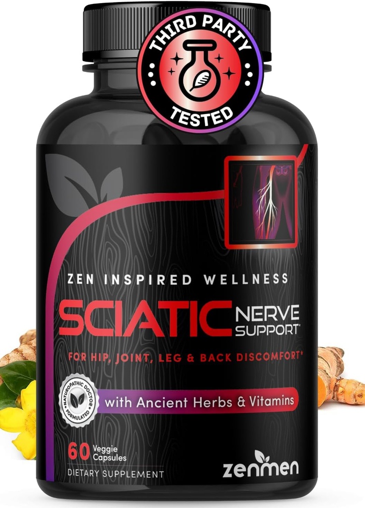 Sciatic Nerve Dukung Kapsules - Manage Lower Back, Joint & Leg Issues - Vitamin B1, B6, B12 & Magnesium dengan Alam Herbs - 60 Vegan Capsules, Test Party Third, Dibuat di Amerika Serikat